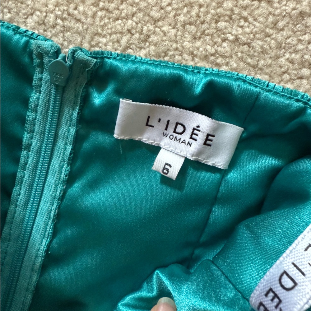 L'Idée Sirene Plissé Puff-Sleeve Dress Teal Size US 2 (AU 6) - Picture 4 of 4